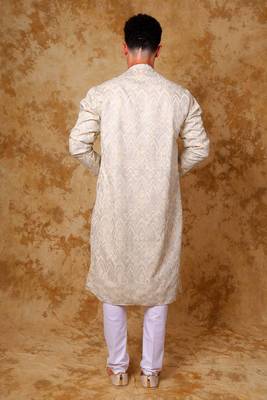 zari work ivory kurta with trouser pajama 4