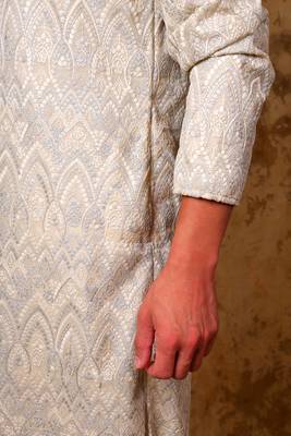 zari work ivory kurta with trouser pajama 5