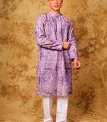 zari work purple kurta with trouser pajama