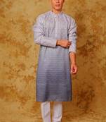 zari work light blue kurta with trouser pajama