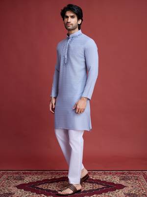 Sky blue viscose mirror work wedding function festival marriage party wear straight kurta 8