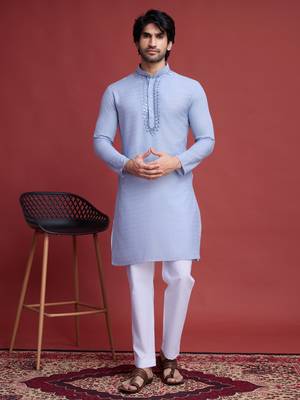 Sky blue viscose mirror work wedding function festival marriage party wear straight kurta 9
