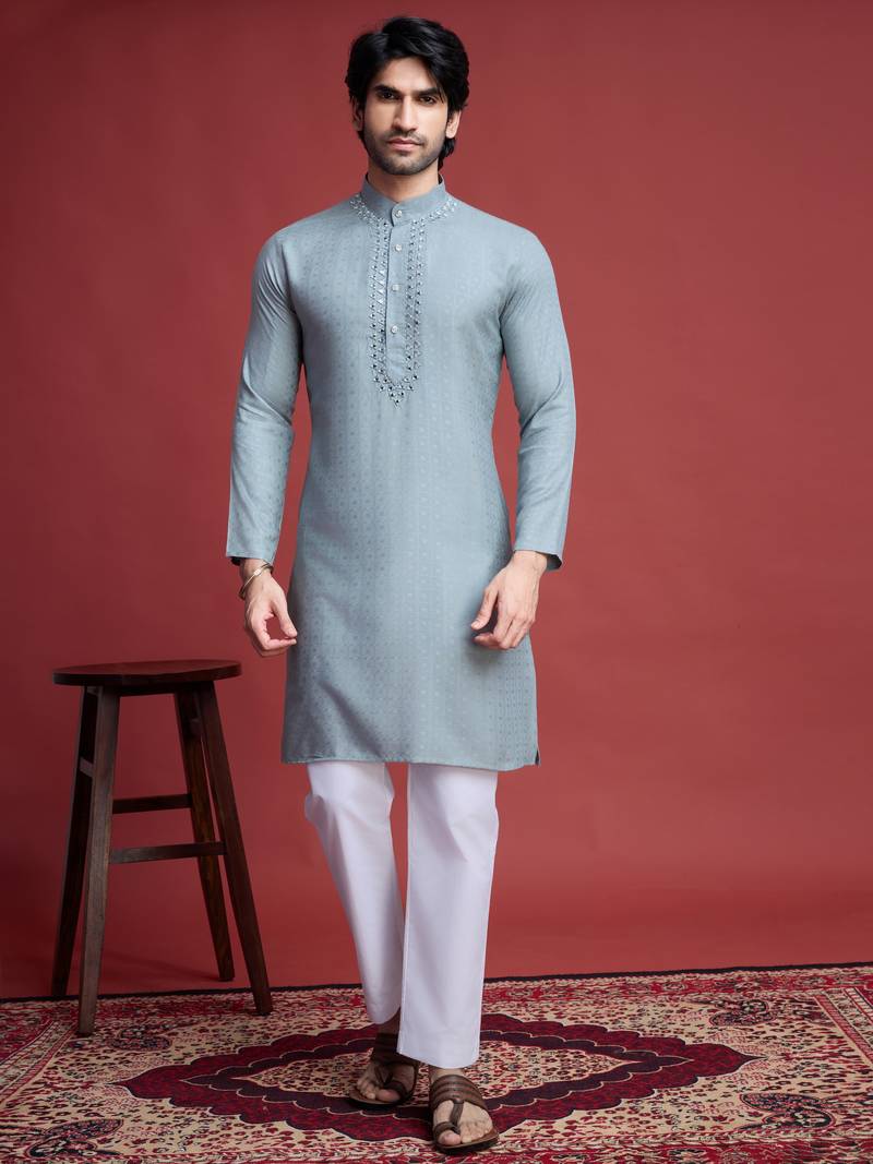 Pista viscose mirror work wedding function festival marriage party wear straight kurta