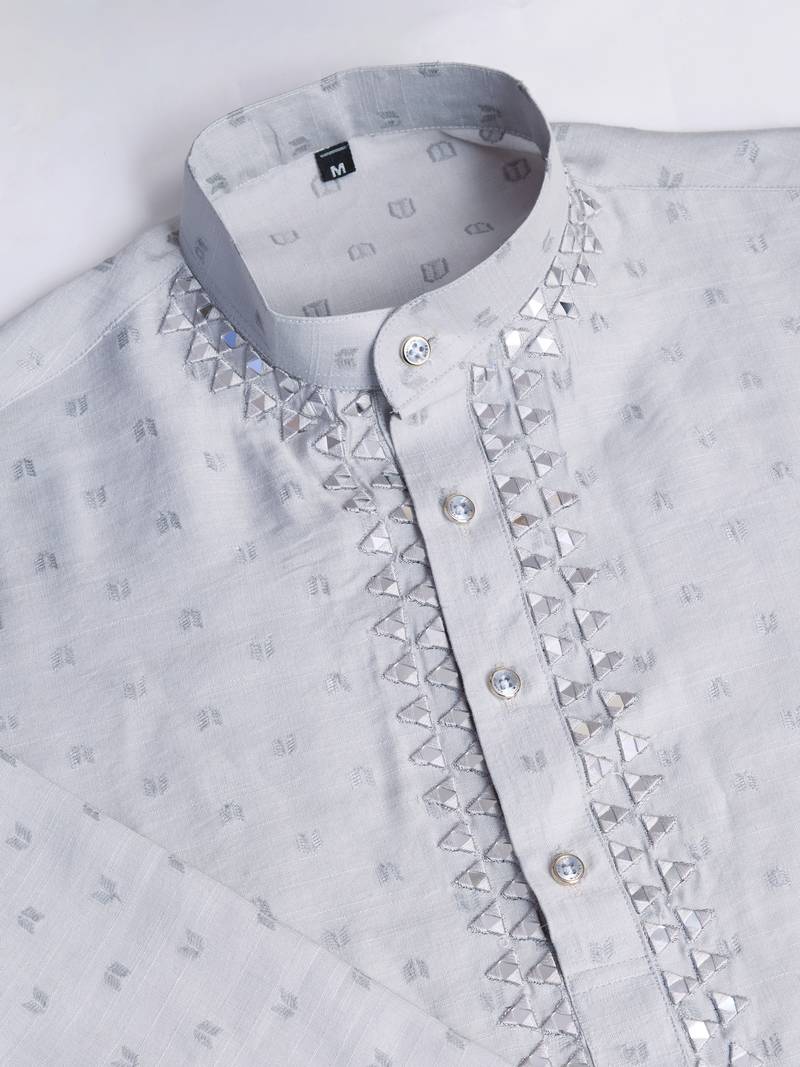 Beige viscose mirror work wedding function festival marriage party wear straight kurta