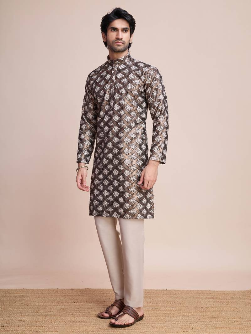 beige silk thread and sequins embroidered straight kurta