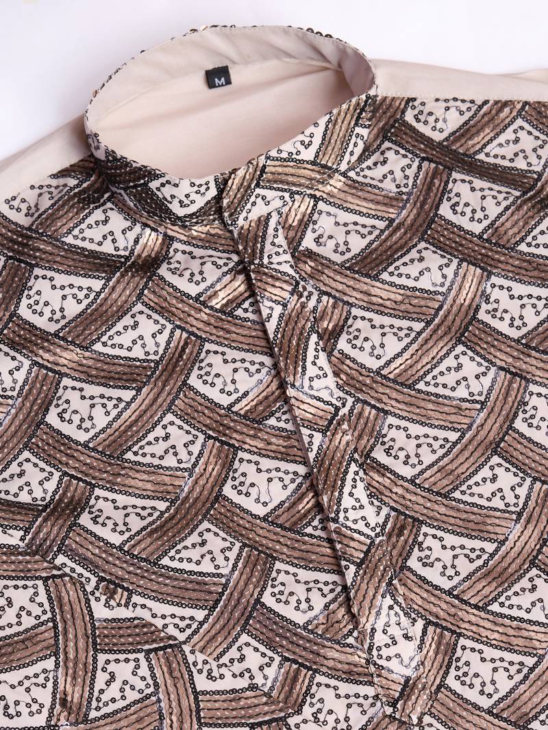 beige silk thread and sequins embroidered straight kurta