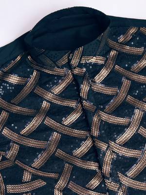 Navy blue silk thread and sequins embroidered work wedding function festival marriage party wear straight kurta 10