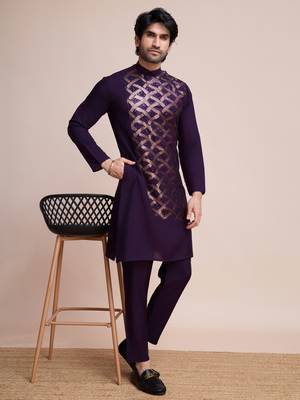 purple silk thread and sequins embroidered straight kurta 7