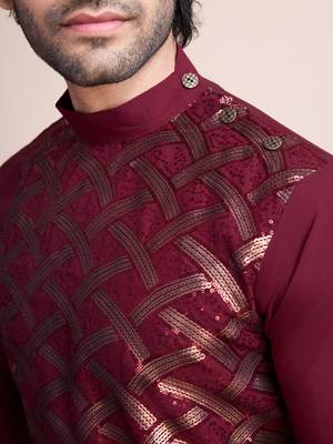 maroon silk thread and sequins embroidered straight kurta 6