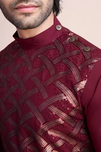 maroon silk thread and sequins embroidered straight kurta