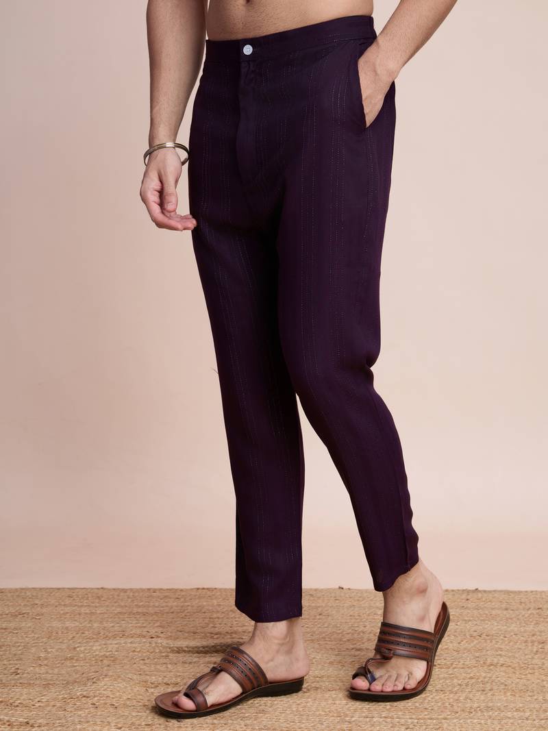 Purple viscose jari weaving mirror work wedding function festival marriage party wear straight kurta pant dupatta