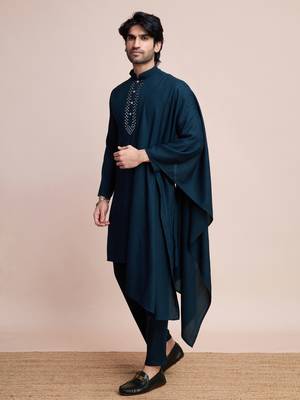 Teal blue viscose jari weaving mirror work wedding function festival marriage party wear straight kurta pant dupatta 10