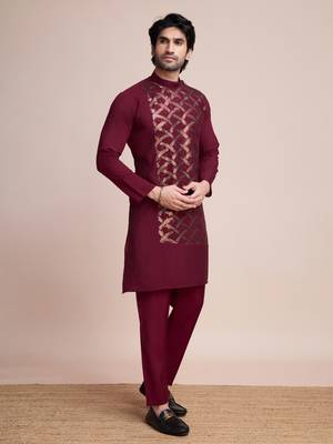maroon silk thread and sequins embroidered straight kurta 8