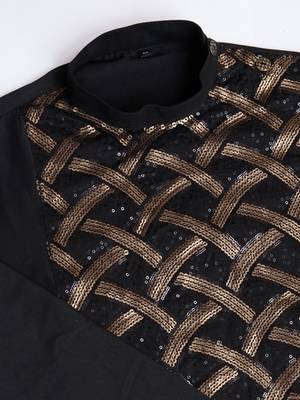 Black silk thread and sequins embroidered work wedding function festival marriage party wear straight kurta 9