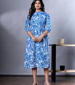women blue and white paisley print fit & flare dresses
