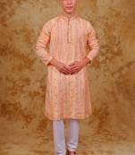 zari work peach kurta with trouser pajama