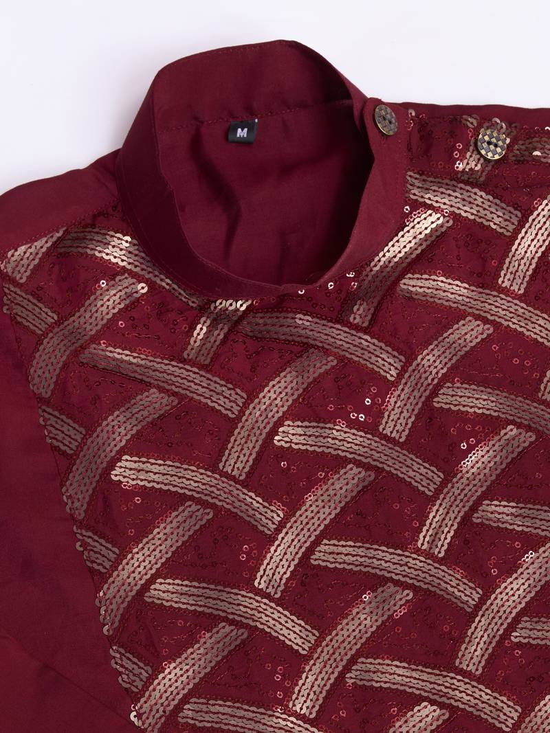 maroon silk thread and sequins embroidered straight kurta