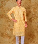  zari work yellow kurta with trouser pajama