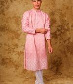 zari work pink kurta with trouser pajama
