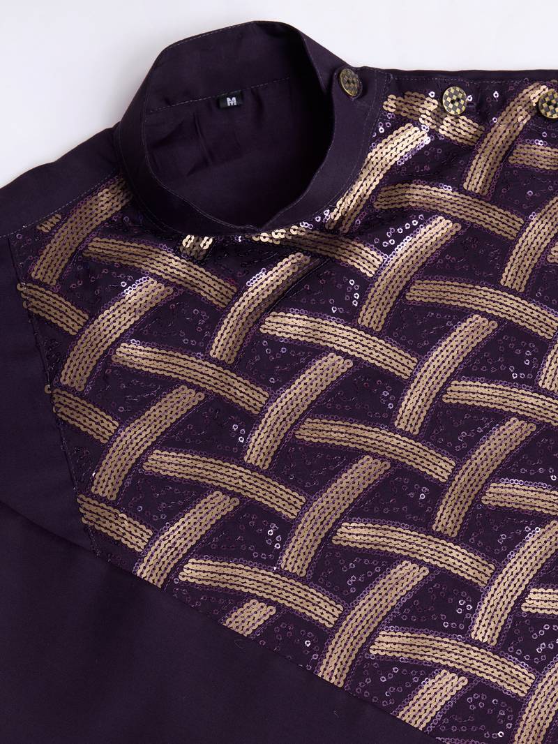 purple silk thread and sequins embroidered straight kurta