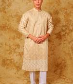 zari work beige kurta with trouser pajama