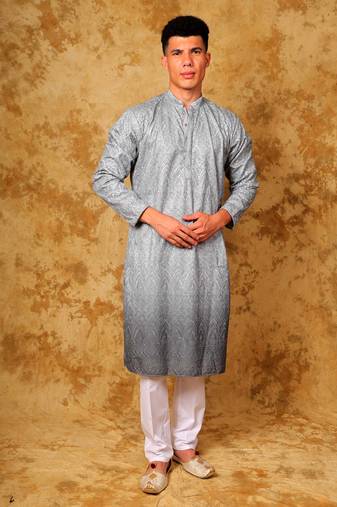zari work grey kurta with trouser pajama