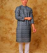 zari work blue kurta with trouser pajama