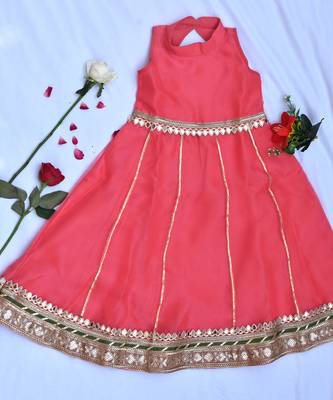 Coral long dress for girls with green dupatta 2