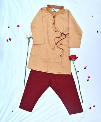 Boys gold  and maroon traditional kurta payjama set 1