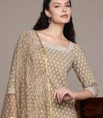 Pure cotton hand block printed straight kurta with cotton printed pants with kota doriya printed dupatta set