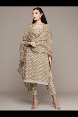 Pure cotton hand block printed straight kurta with cotton printed pants with kota doriya printed dupatta set 2
