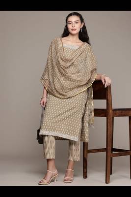 Pure cotton hand block printed straight kurta with cotton printed pants with kota doriya printed dupatta set 4