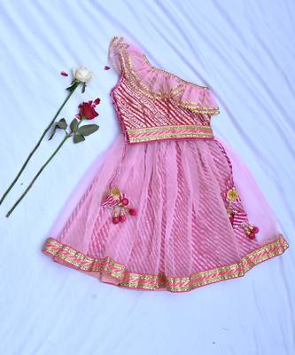 Off shoulder girls pink cotton lehenga 1