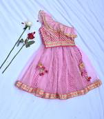 Off shoulder girls pink cotton lehenga