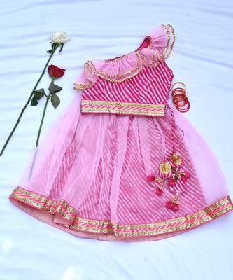 Off shoulder girls pink cotton lehenga 2