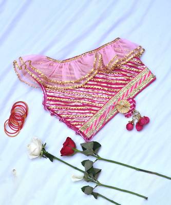 Off shoulder girls pink cotton lehenga 3
