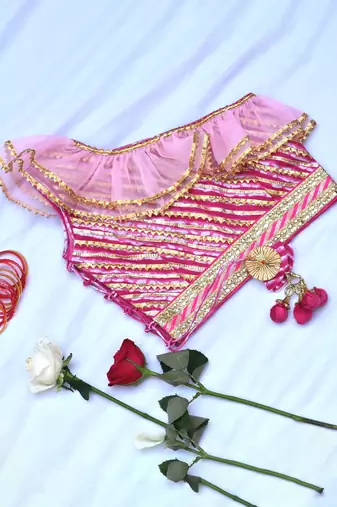 Off shoulder girls pink cotton lehenga