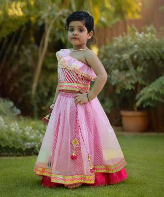Pink off shoulder leheriya lehenga 1