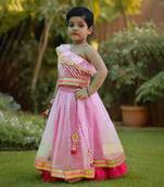 Pink off shoulder leheriya lehenga
