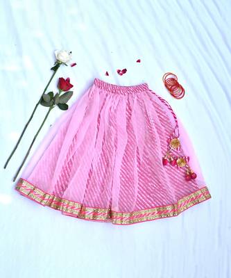 Off shoulder girls pink cotton lehenga 4