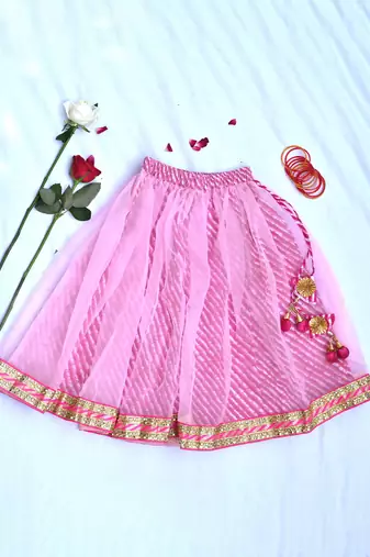 Off shoulder girls pink cotton lehenga