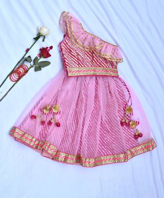 Off shoulder girls pink cotton lehenga 5