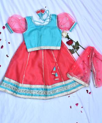 Traditional pink & blue girls lehenga 1