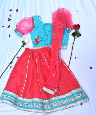 Traditional pink & blue girls lehenga 2