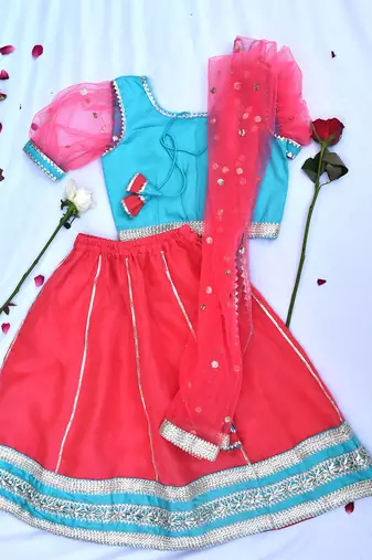 Traditional pink & blue girls lehenga