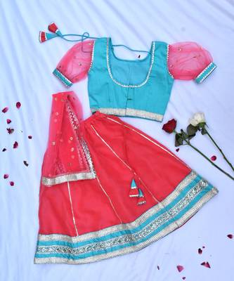 Traditional pink & blue girls lehenga 3