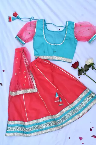 Traditional pink & blue girls lehenga