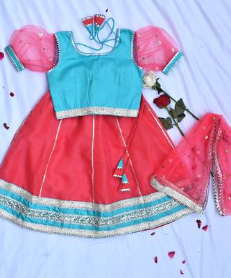 Traditional pink & blue girls lehenga 4