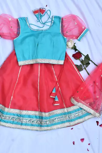 Traditional pink & blue girls lehenga