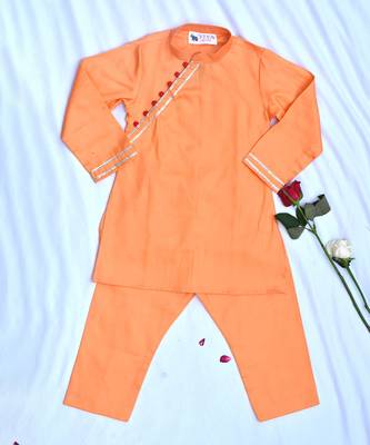 Peach coloured boys kurta payjama set 4